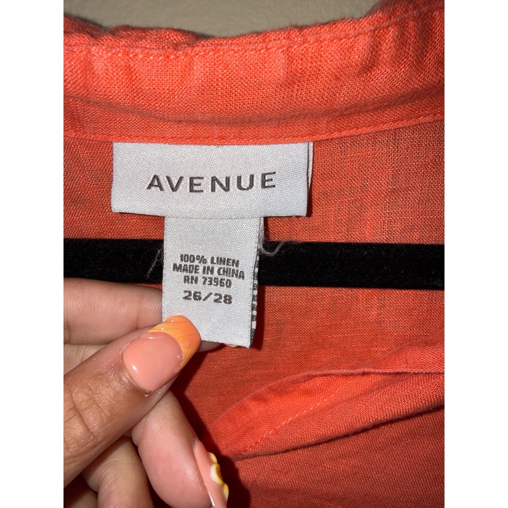 Women 100% Linen Button Down Top Coral Orange 3/4 Sleeve Plus 26/28 Minimalist - Picture 4 of 5
